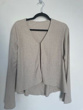 OGL Women's Beige Ribbed Open-Front Cardigan